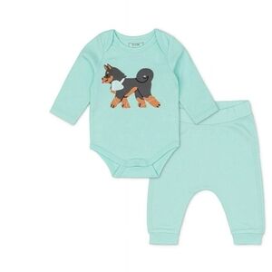 Paris Hilton Kids Turquoise Dog Print Cotton Bodysuit SZ 0-3 Mons NWT